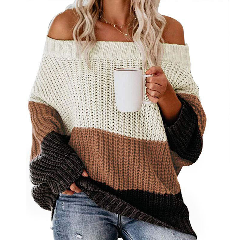 Women's Fashion Loose Casual Patchwork Stripes Knitwear