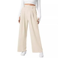 Women's Wide Leg Pants Elastic High Waist Waffle Knit Casual