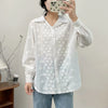 Three-dimensional Flower Embroidered Lapel Single-breasted Long Sleeve Shirt For Women