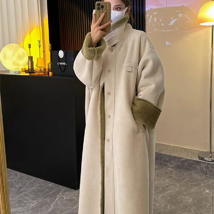 Thickened Imitation Fur Coat Overcoat Women's Long Lamb Suede