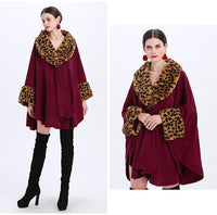 Loose Plus Size Fashion Fox Fur Collar Cloak Cape Women