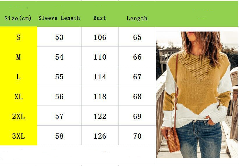 European And American Knitted Top Women's Autumn And Winter Clothing New Round Neck Contrast Color Bottoming Shirt