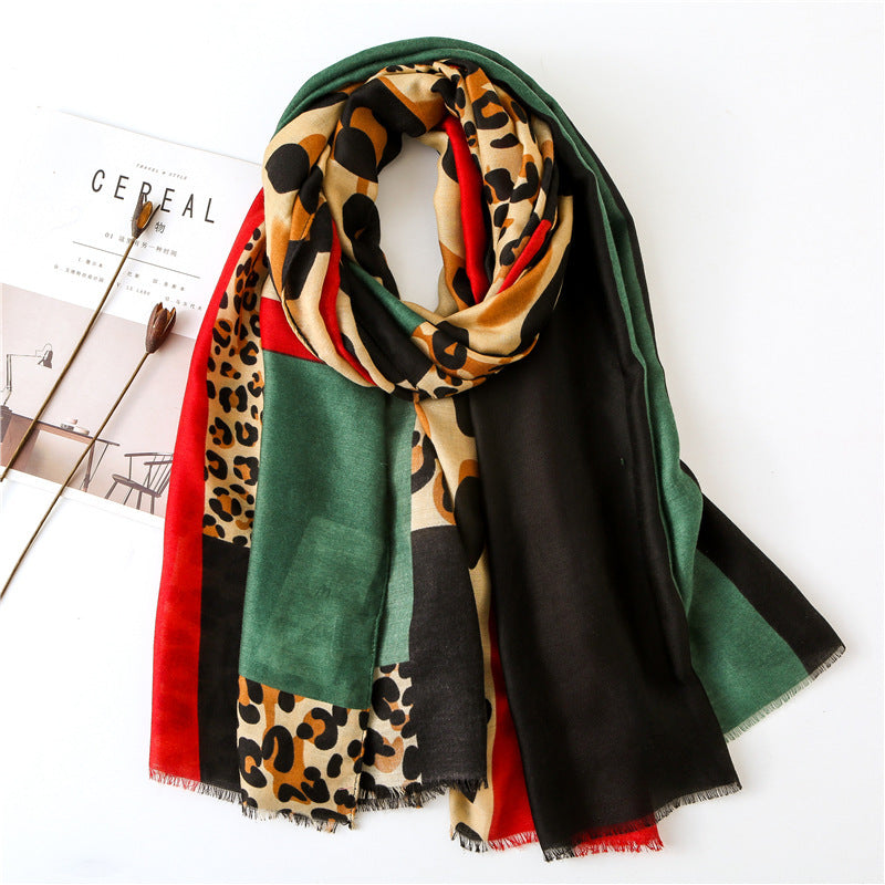 Dongdaemun Contrast Color Leopard Print Scarf Women