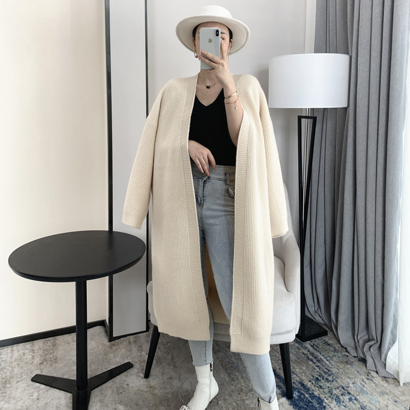 Women's Mid-length Solid Color Alpaca Cardigan Jacket