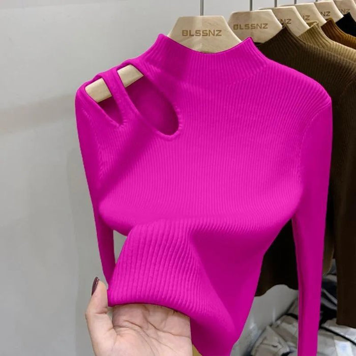 French Water Drop Hollow Out Bottoming Sweater Autumn And Winter Chic Clavicle Sweater