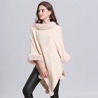 New Style Fox Fur Collar Jacquard Pullover Sweater Shawl