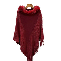 Fur Collar Shawl Knitted Lady Temperament Warm Thick Loose Tassle Fashion Atmosphere Cape