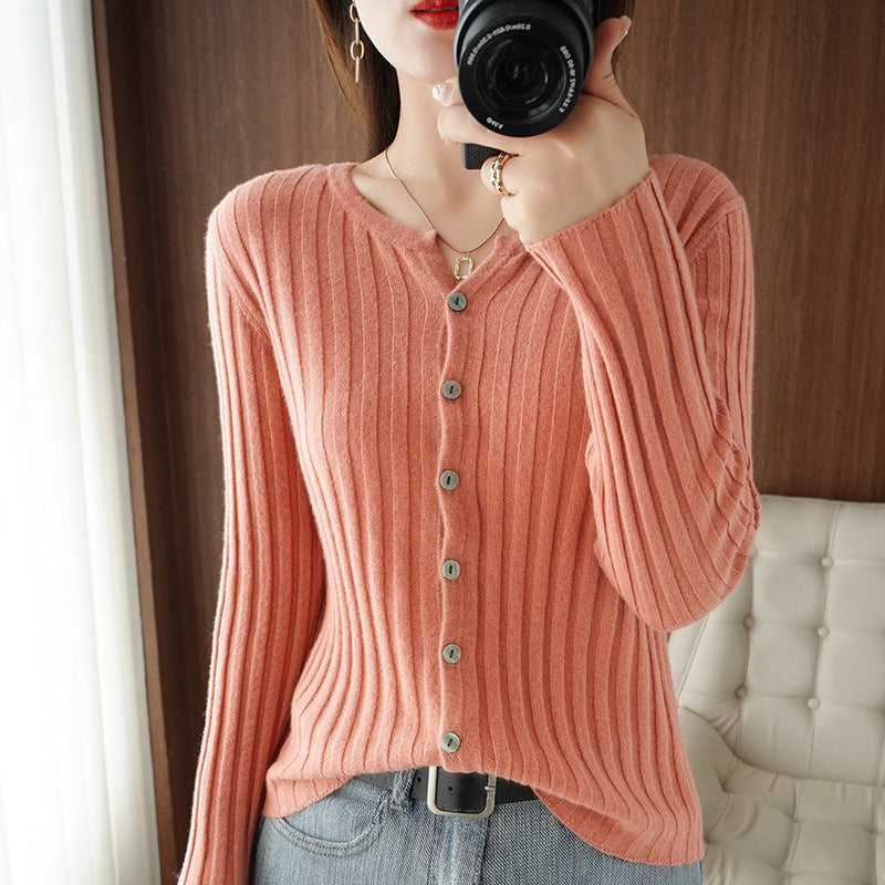 Women's Solid Color Wool Knitted Cardigan Sweater Coat