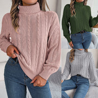 Women's Casual Solid Color Twist Long Sleeve Turtleneck Sweater