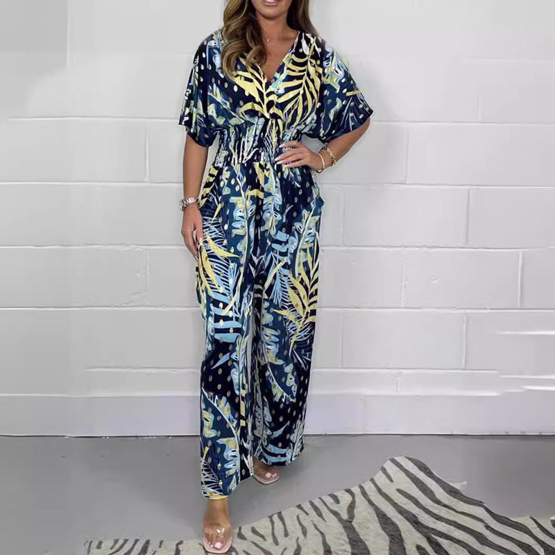 Women's Print Holiday Loose Wide Leg Jumpsuit