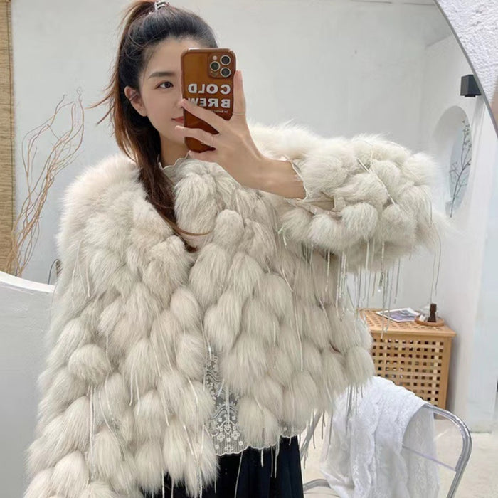 Fox Fur Fur Coat Female Short Tassel Thicken Coat