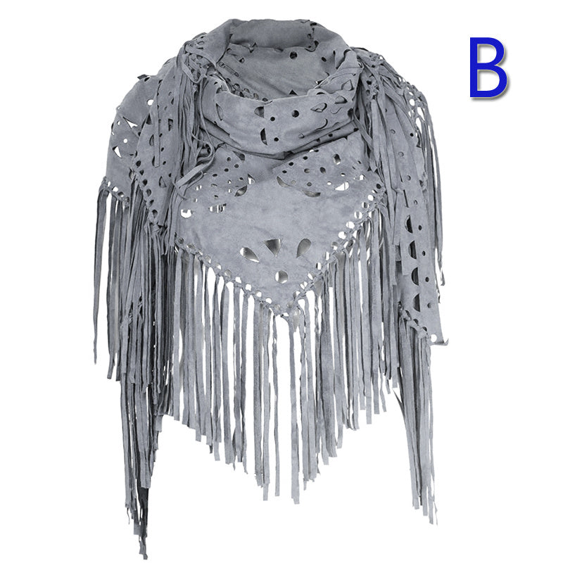 Stretch Suede Fringed Shawl Cape All-match