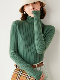 Ladies Solid Color Pit Strip Long Sleeve Wool Knit Sweater