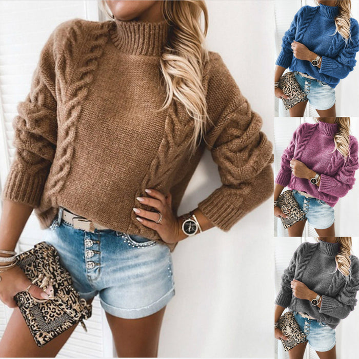 Autumn And Winter Solid Color Turtleneck Long-sleeved Knitted Sweater Casual Sweater