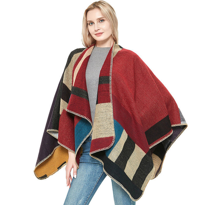 Embroidery Letters Women Thickened Cashmere Retro Plaid Shawl