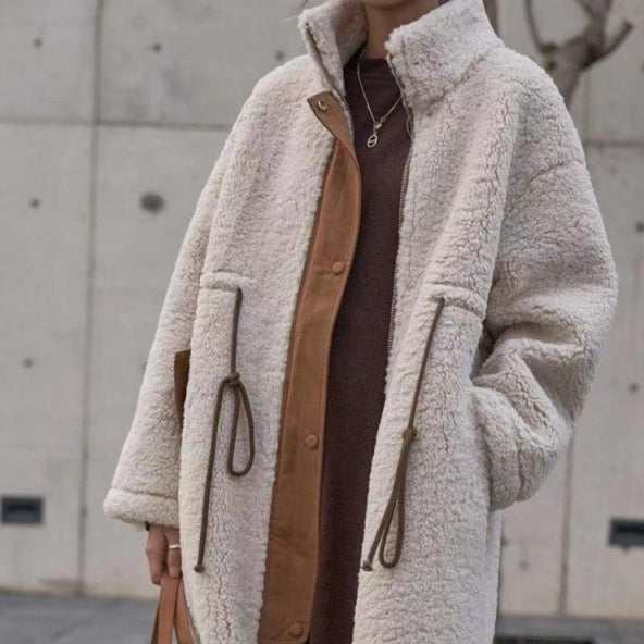 Lamb Wool Coat Thickened Korean Style Mid-length Cotton