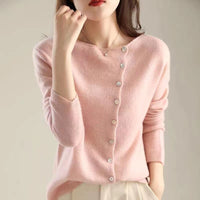 Single-breasted Knitted Cardigan Design Low Round Neck Thin Outer Match