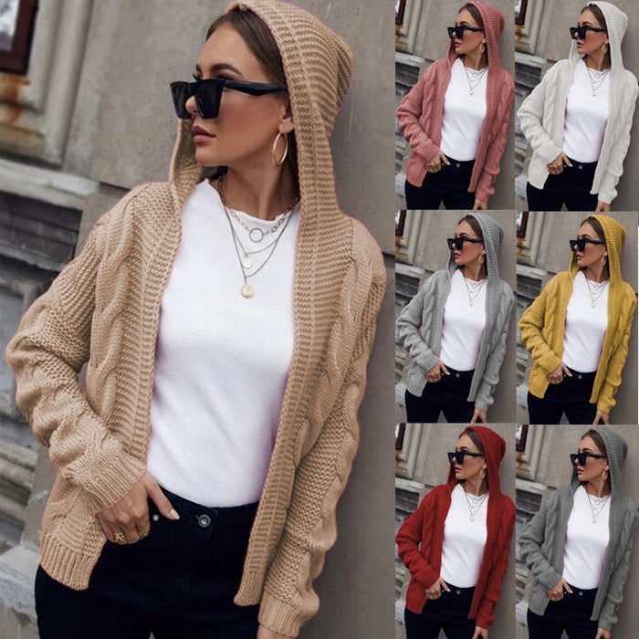 New Slim Fitting Women's Hooded Cardigan Sweater Coat