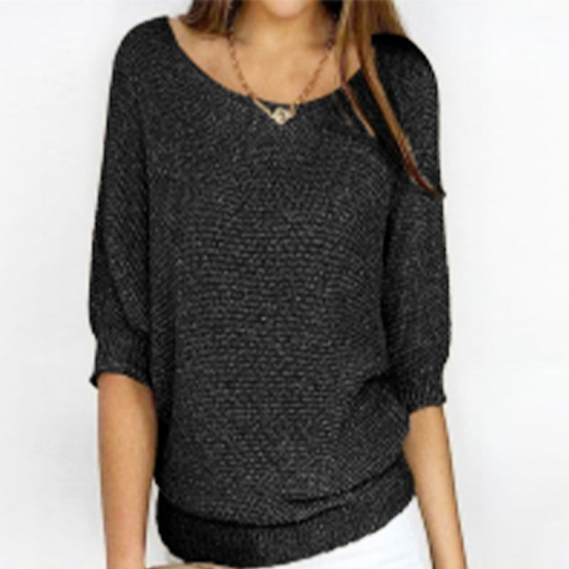 Solid Color Round Neck Sweater Women's