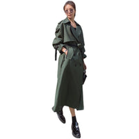 Mid-length Vintage Coat Military Green Double-breasted Trench Coat