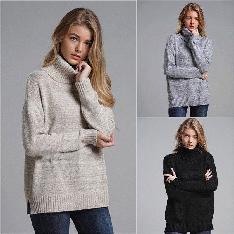 Pure Color Loose Fashion OL Commuter Turtleneck Sweater Women's Knitwear