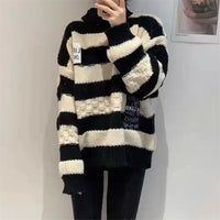 Striped Thick Wool Retro Knitted Sweater Women