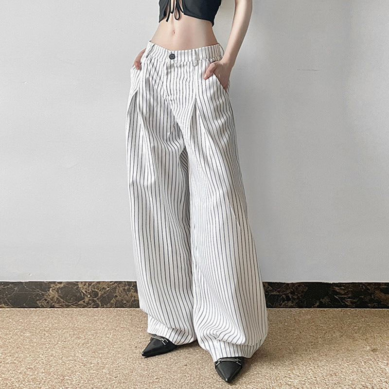 Striped All-matching Pressed Straight Wide-leg Pants