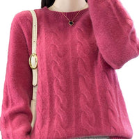 Women's Cable-knit Sweater Knitwear Top Pullover Solid Color Bottoming Shirt