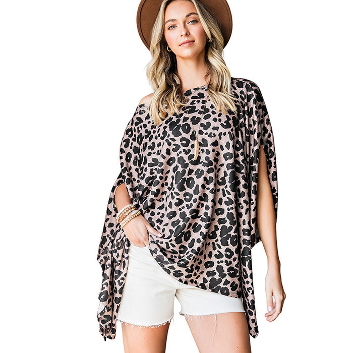 Leopard Print Loose Top Women's Mid-length Short Sleeve T-shirt