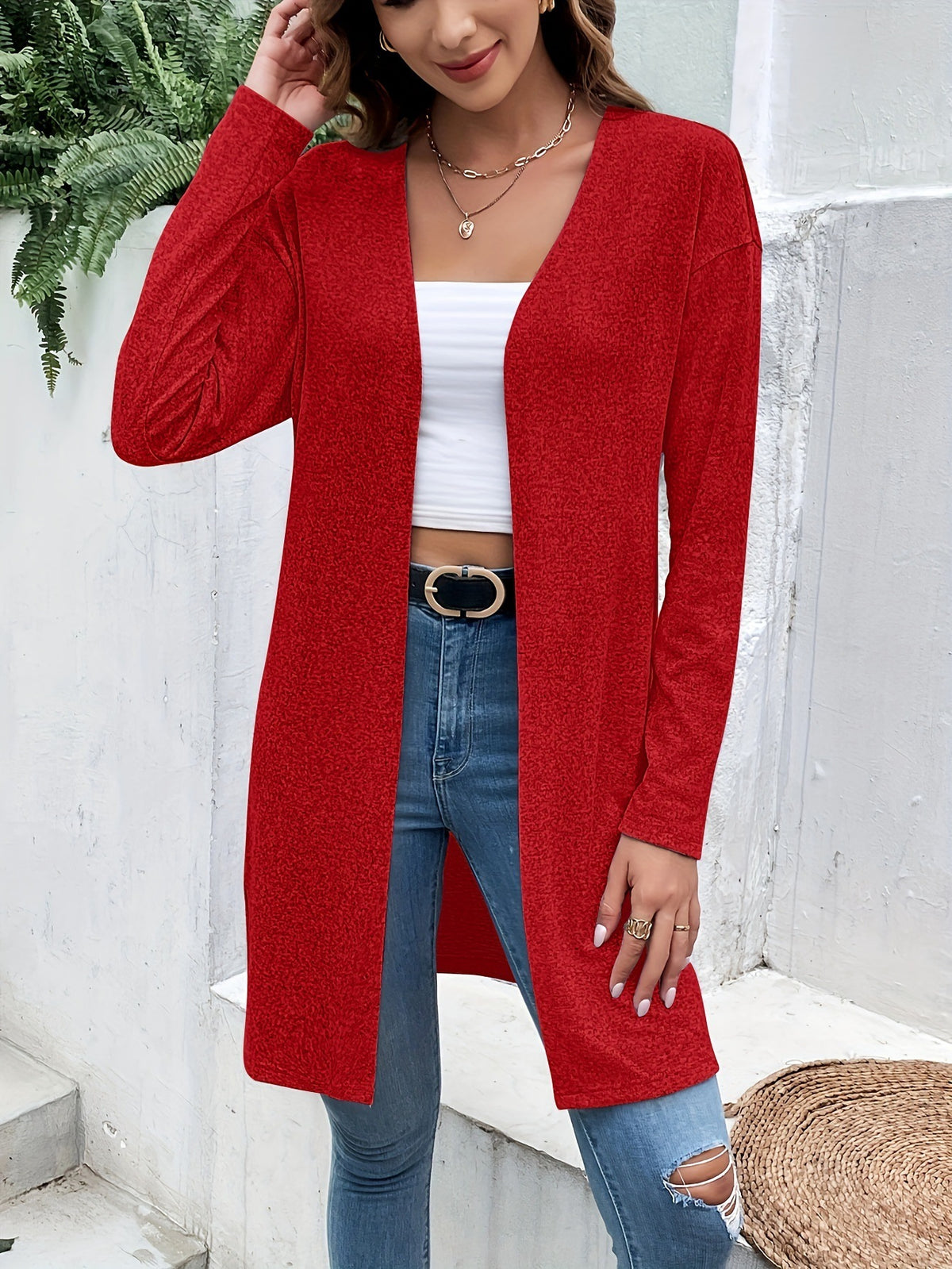 Women's Fashion Solid Color Cardigan Loose Shawl Top