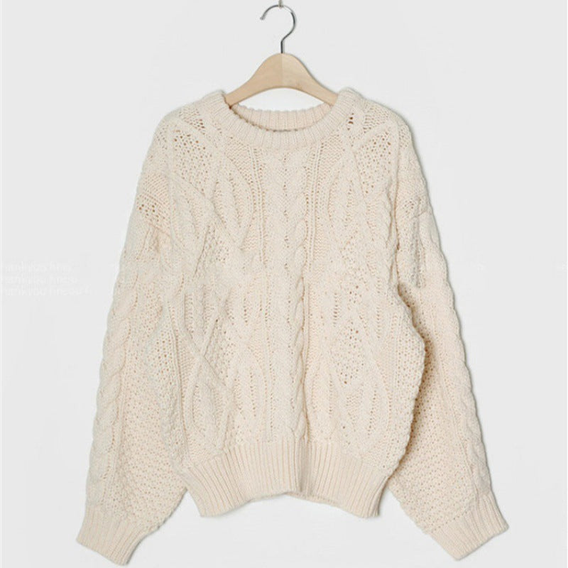 Lazy Apricot Retro Twist Round Neck Sweater