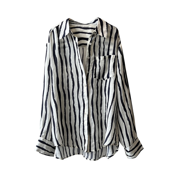 Vertical Striped Long-sleeved Shirt Lightweight Sun Protection Top