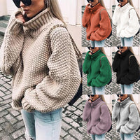 Women's Chunky Turtleneck Turtleneck Doll Sleeve Sweater