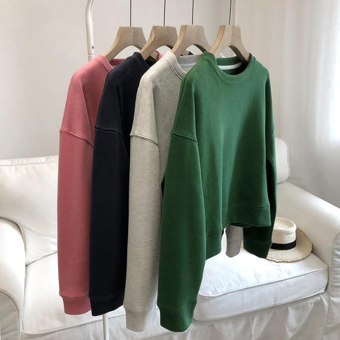 Short Round Neck Bright Line Sweater Women's Loose Pullover Leisure Long Sleeve