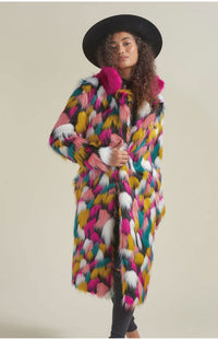 Women's Rainbow Fur Collar Imitation Fur Mid-length Coat