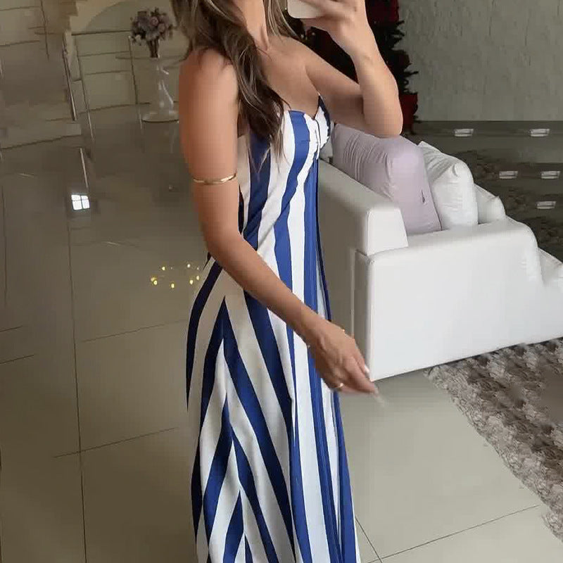 Striped Tube Top Cross Pleated Suit