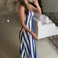 Striped Tube Top Cross Pleated Suit