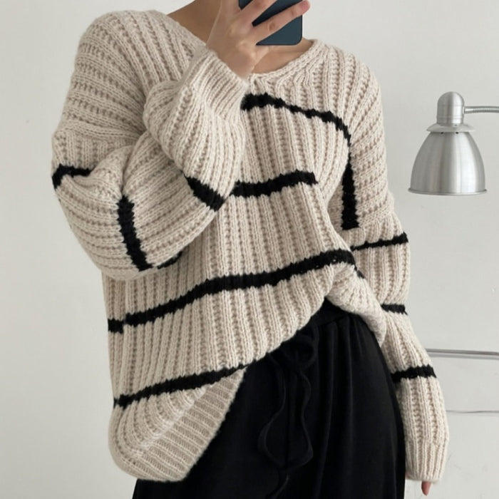 Casual Versatile Lazy Loose Striped Sweater