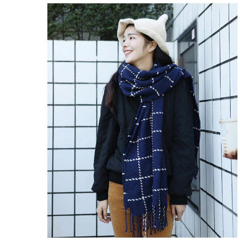 Autumn And Winter Thickened Men's And Women's Dual Purpose Scarf British Dotted Plaid Coarse Yarn Scarf