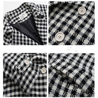 Women's Winter Classic Black And White Lattice Long Thick Woolen Coat