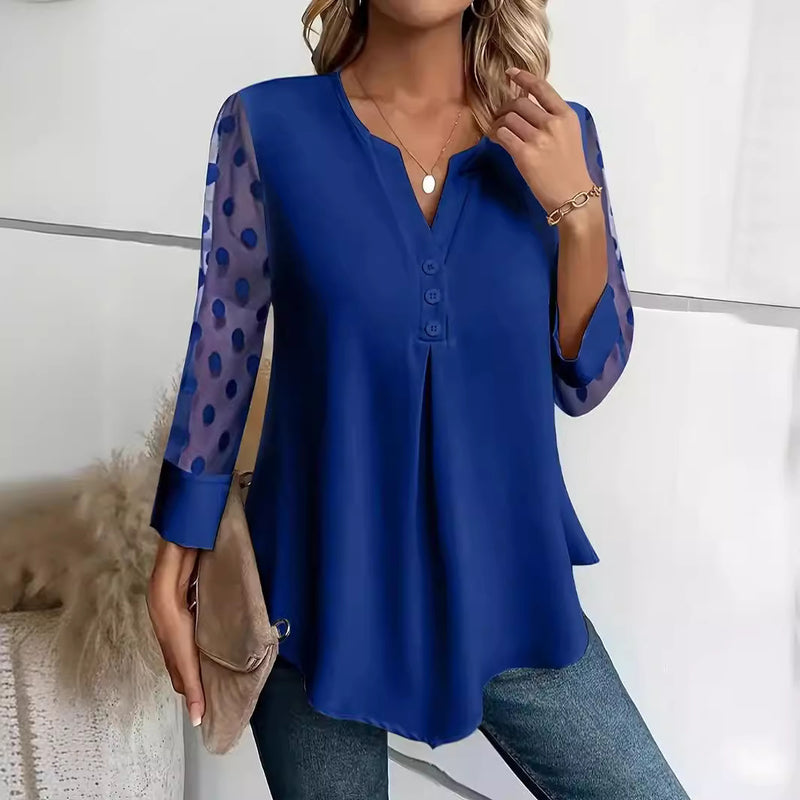 Mesh Sleeves Button Shirt For Women Spring And Summer