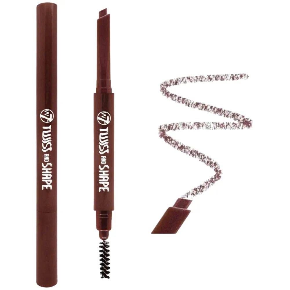 W7 Twist and Shape eyebrow pencil with brush on a white background