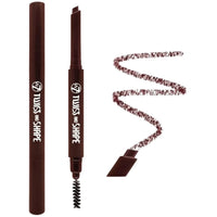 Eyebrow pencil with brush and wavy line on a white background
