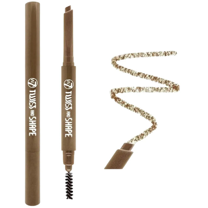 W7 Twists and Shape eyebrow pencil with brush on a white background