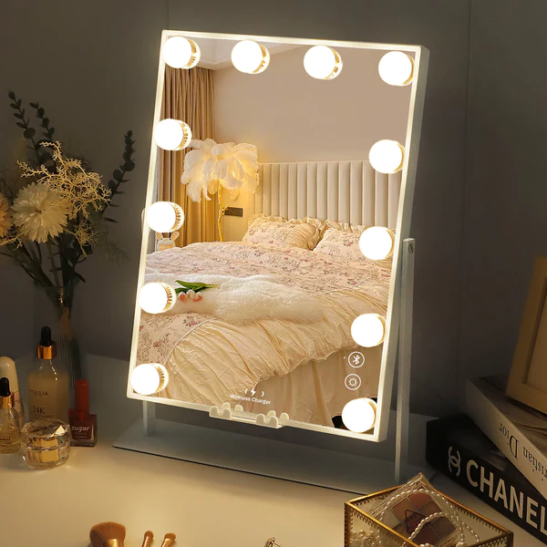 Hathaway Hollywood Slim Vanity Mirror with Wireless Charging L - 12 Dimmable LED Bulbs