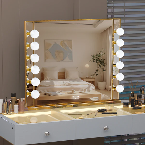 Chanel Gold Hollywood Vanity Mirror - 12 Dimmable LED Bulbs