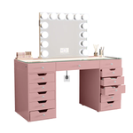Eva Vanity Desk - 13 Storage Drawers - Pink