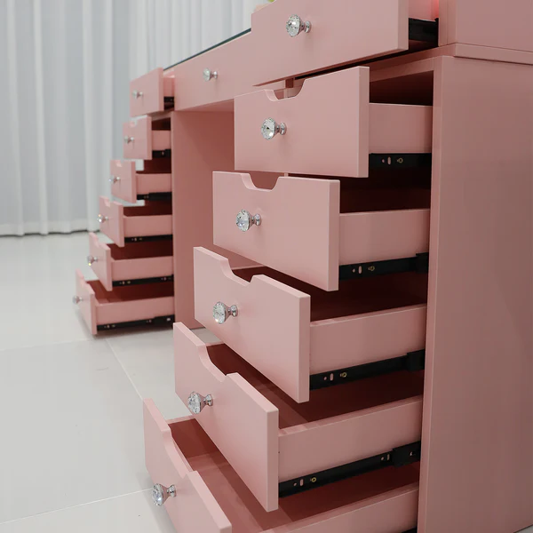 Eva Vanity Desk - 13 Storage Drawers - Pink