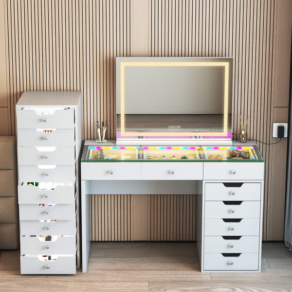 9-Drawer Makeup Vanity Storage Unit with Lights