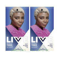 Two packages of Schwarzkopf Live Post-Bleach Toner for soft blonde hair on a white background.